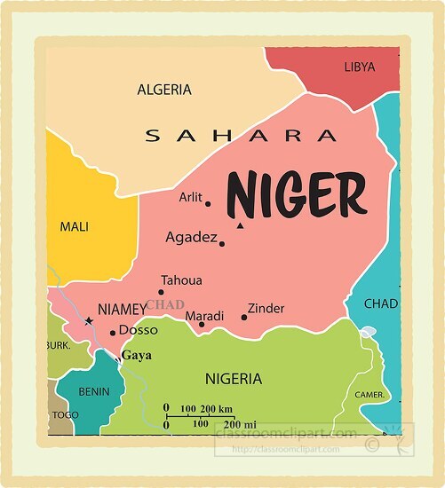 niger country map color border clipart