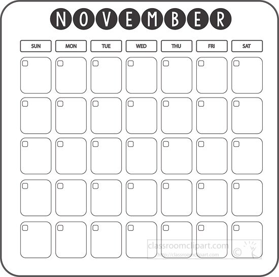 november calendar days week month clipart