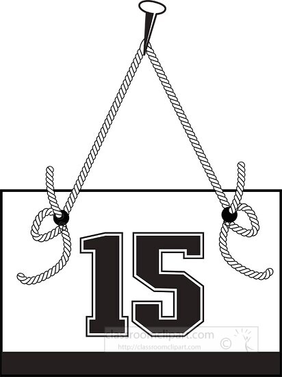 number fifteen hanging on board with rope clipart