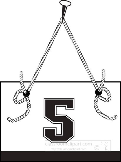 Numbers Clipart-number five hanging on board with rope clipart