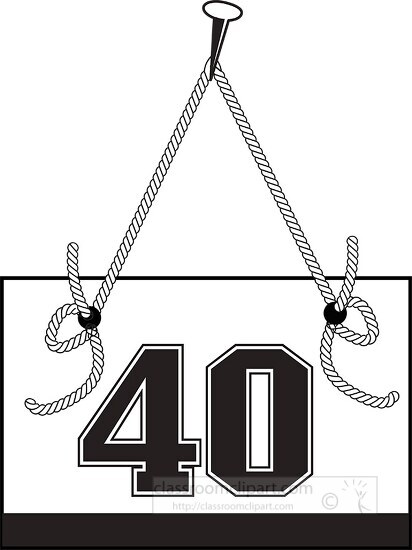 number forty hanging on board with rope clipart