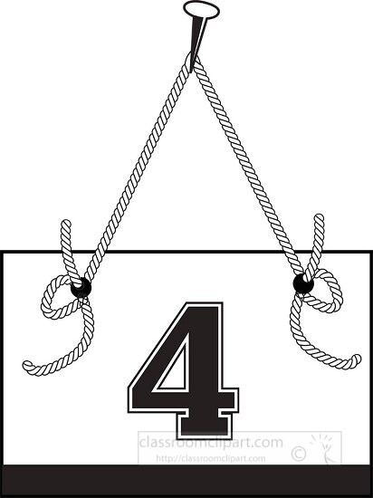 number four hanging on board with rope clipart