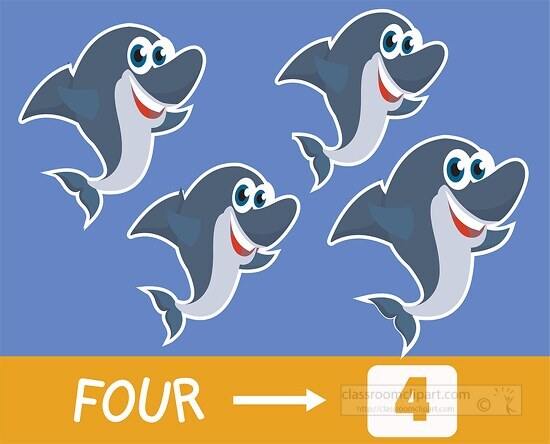 number four shark counting clipart
