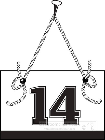 number fourteen hanging on board with rope clipart
