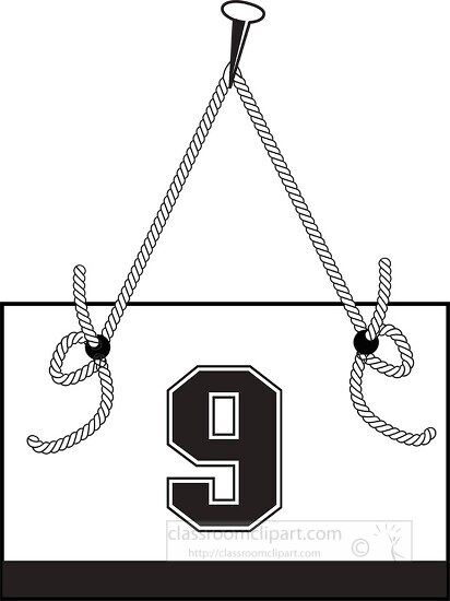 number nine hanging on board with rope clipart