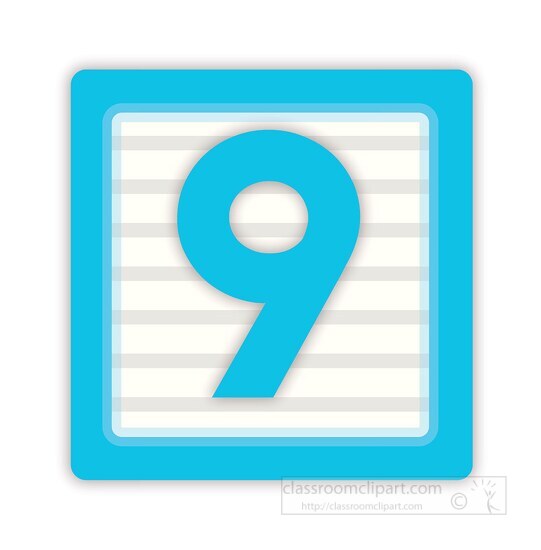 number nine in a block clipart
