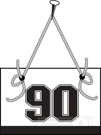 number ninety hanging on board with rope clipart