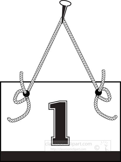 Numbers Clipart-number one hanging on board with rope clipart