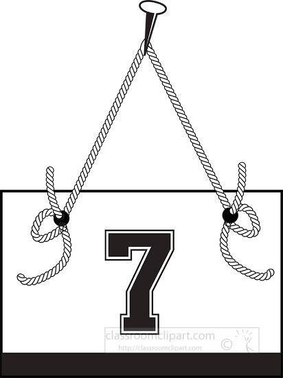 number seven hanging on board with rope clipart
