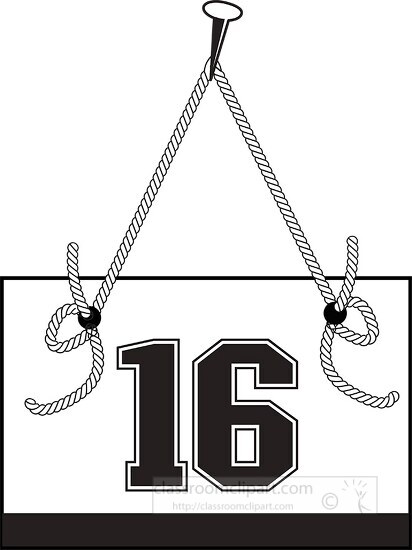 number sixteen hanging on board with rope clipart