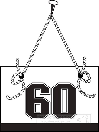 number sixty hanging on board with rope clipart