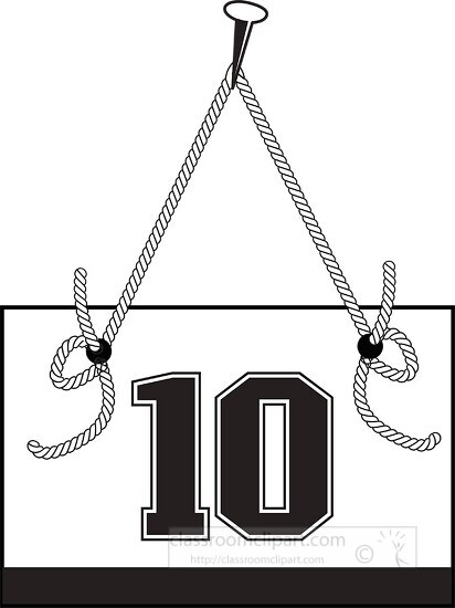 number ten hanging on board with rope clipart