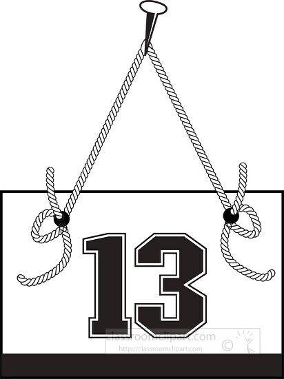 Numbers Clipart-number thirteen hanging on board with rope clipart