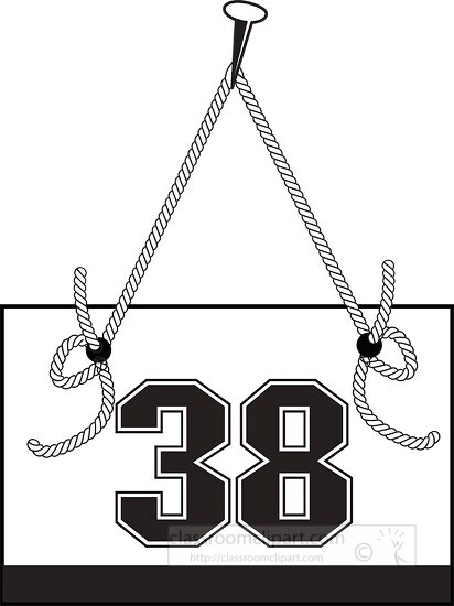number thirty eight hanging on board with rope clipart