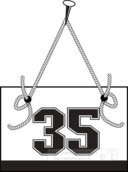 number thirty five hanging on board with rope clipart
