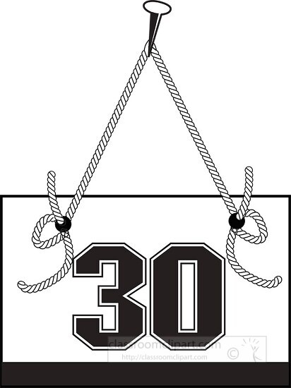 number thirty hanging on board with rope clipart