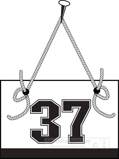 number thirty seven hanging on board with rope clipart