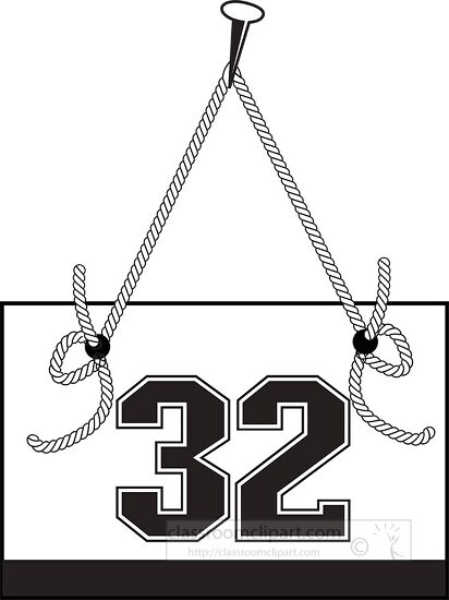number thirty two hanging on board with rope clipart
