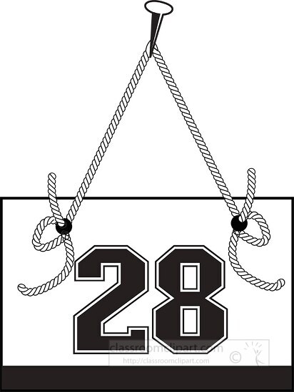 number twenty eight hanging on board with rope clipart