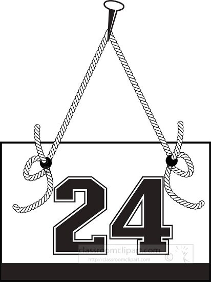 number twenty four hanging on board with rope clipart