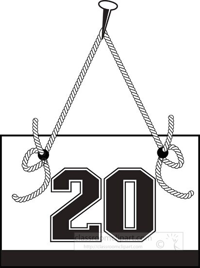 number twenty hanging on board with rope clipart