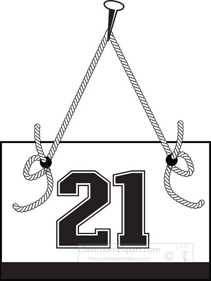number twenty one hanging on board with rope clipart