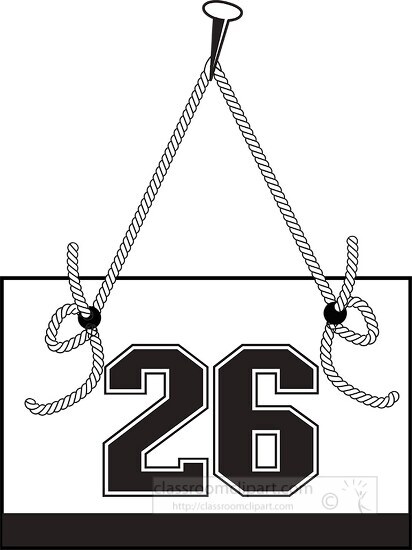 number twenty six hanging on board with rope clipart