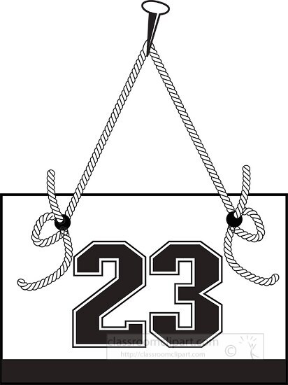 number twenty three hanging on board with rope clipart