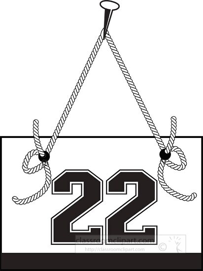 number twenty two hanging on board with rope clipart