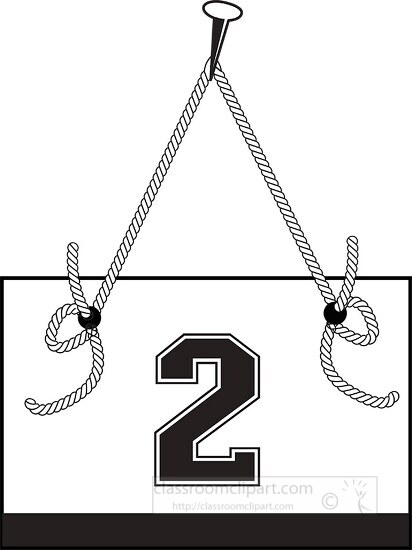 number two hanging on board with rope clipart