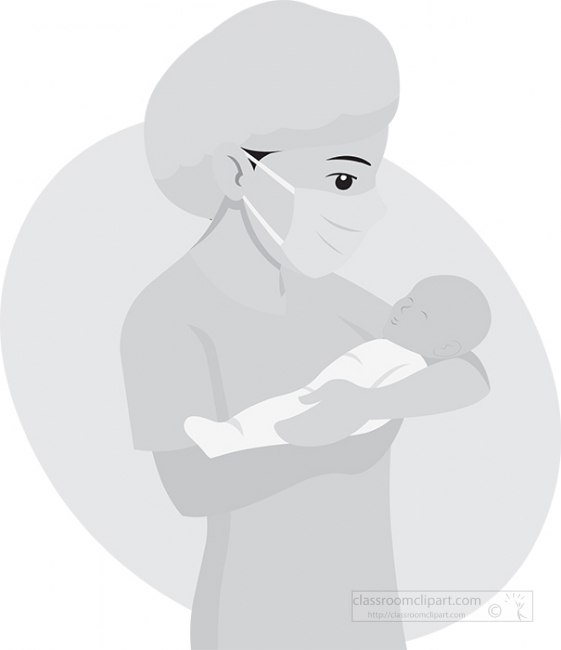 nurse holding newborn baby gray color