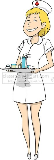 nurse holding tray with medicine clipart