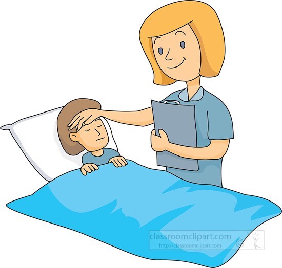 Nurse taking care of sick child clipart
