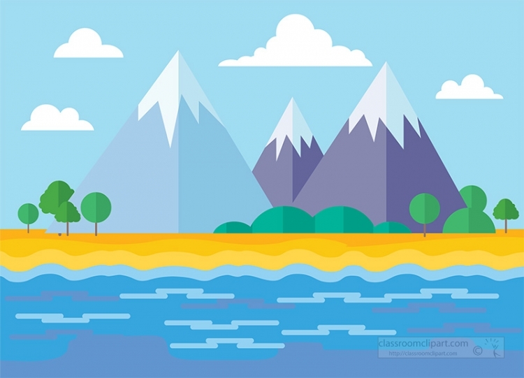 ocean and snow capped mountain clipart