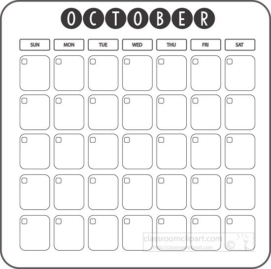 october calendar days week month clipart