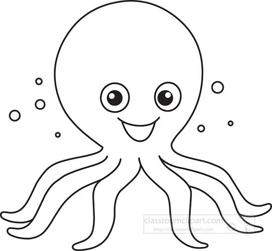 octopus marine life black white outline cliprt