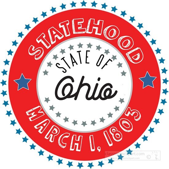 Ohio Statehood 1803 date statehood round style with stars clipar