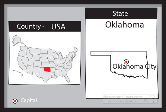 oklahoma city oklahoma state us map with capital bw gray