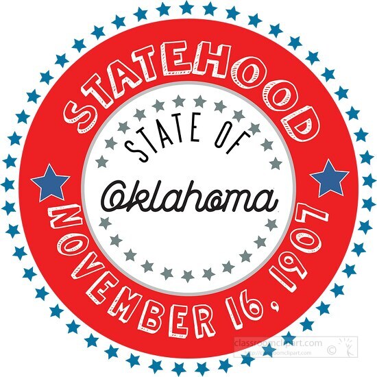 Oklahoma statehood 1907 date statehood round style with stars cl