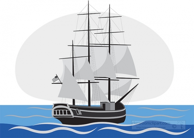 old sailing ship with full sails gray color