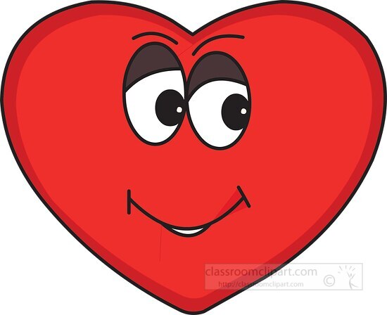 one red cartoon style big eyed smiling heart clipart