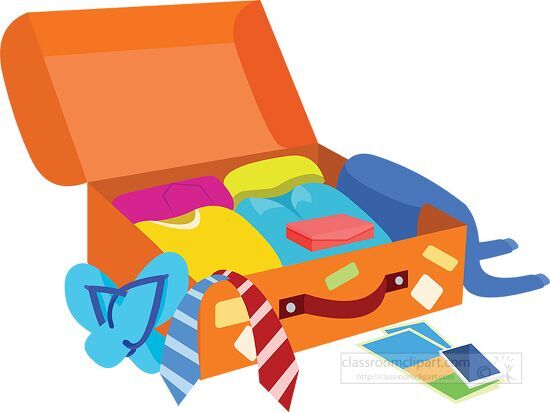 opened travel suitcase clothes clipart
