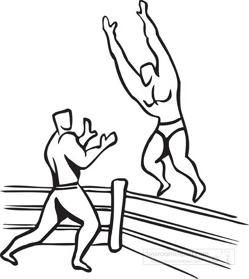 outline one wrestler jumping into the ring clipart