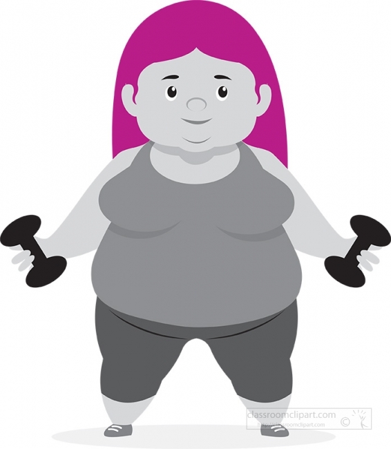overweight woman exercising with workout weights gray color