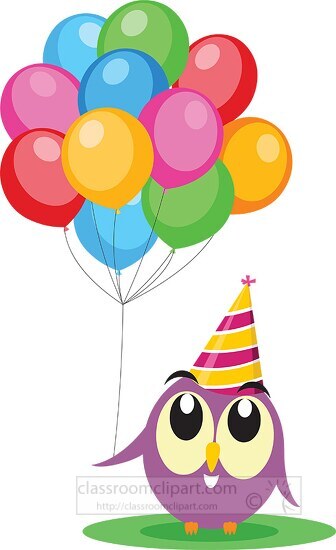 owl character holding balloons clipart