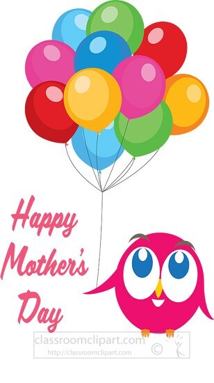 owl character holding balloons happy mothers day clipart