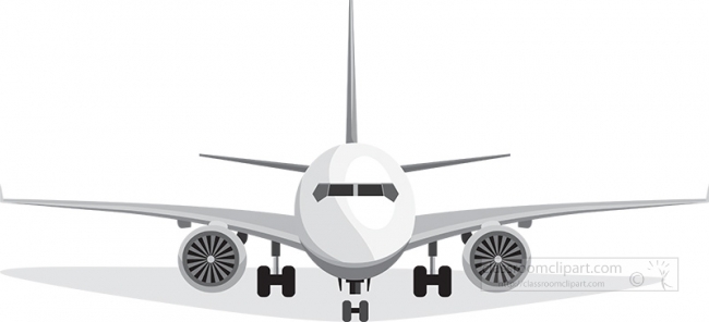 passenger airplane front view transportation gray clipart