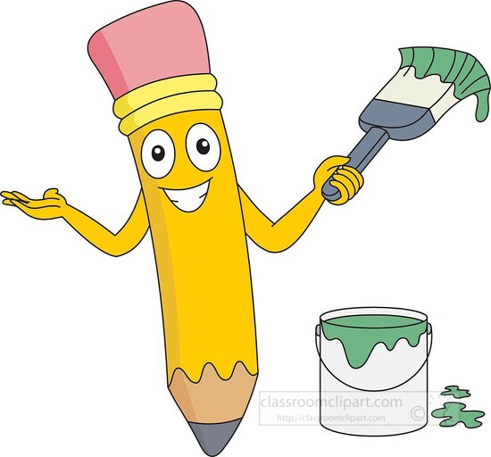 pencil charcter with paint brush clipart