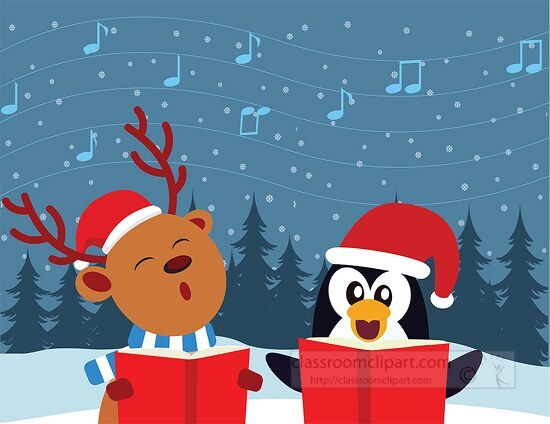 penguin reindeer singing christmas carols clipart