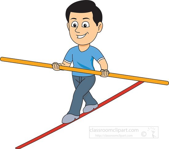 performer walking balancing on tightrope clipart